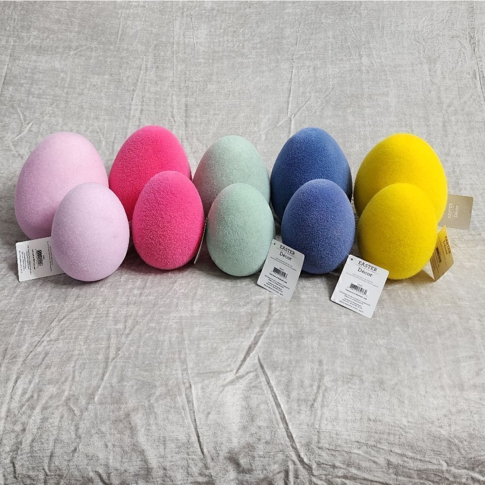 New Easter Spring Flocked Decorative Eggs Bundle of 2, Size 8" and 6"